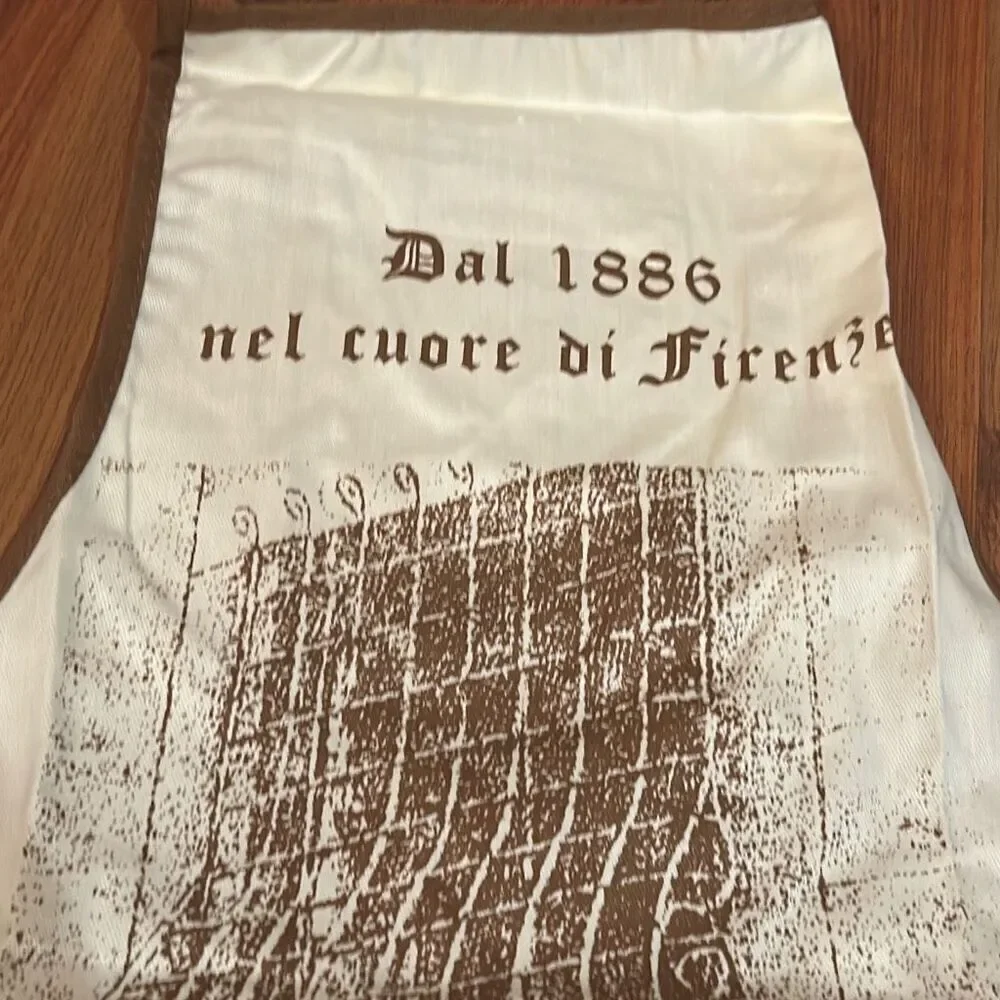 NEW Buca Mario Italy famous restaurant apron Ron cream brown Florence Italy fire